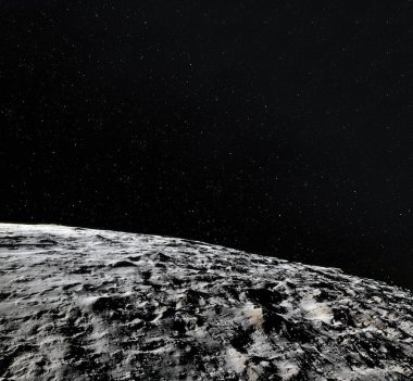 Ay yüzeyi. Ay ve uzay gerçekçi 3d render. Uzay ve gezegen. Uydu. Bulutsusu. Yıldız. Nasa tarafından döşenmiş bu görüntü unsurları.