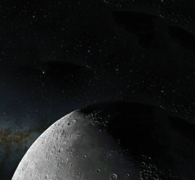 Ay yüzeyi. Ay ve uzay gerçekçi 3d render. Uzay ve gezegen. Uydu. Bulutsusu. Yıldız. Nasa tarafından döşenmiş bu görüntü unsurları.