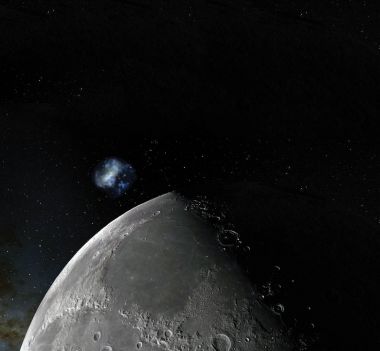 Ay yüzeyi. Ay ve uzay gerçekçi 3d render. Uzay ve gezegen. Uydu. Bulutsusu. Yıldız. Nasa tarafından döşenmiş bu görüntü unsurları.