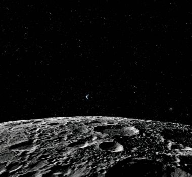 Ay yüzeyi. Ay ve uzay gerçekçi 3d render. Uzay ve gezegen. Uydu. Bulutsusu. Yıldız. Nasa tarafından döşenmiş bu görüntü unsurları.
