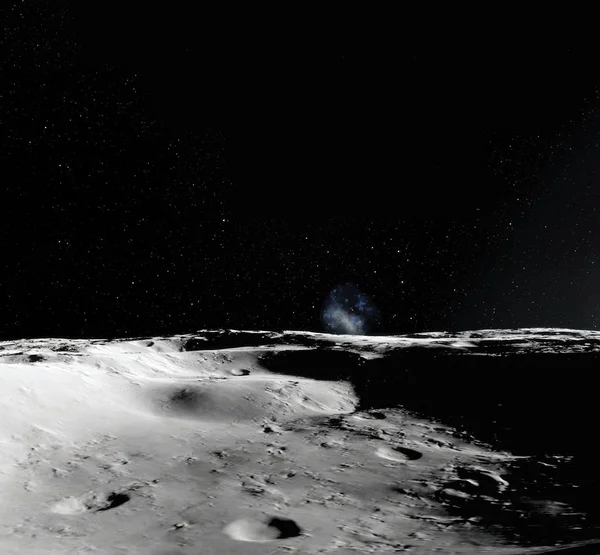 Поверхность Луны Воссоздание 3D рендеринга Луны и космоса. Космос и планета. Спутник. Туманность. Звезды. Элементы этого изображения предоставлены НАСА . — стоковое фото