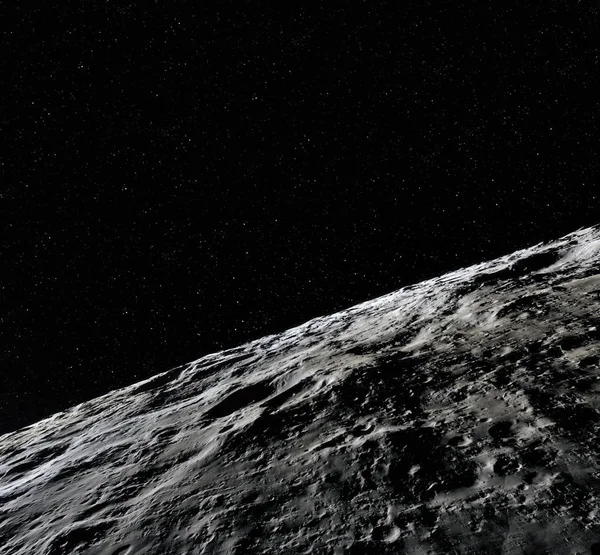 Superficie lunar. Realista 3d renderizado de la luna y el espacio. Espacio y planeta. Satélite. Nebulosa. Estrellas. Elementos de esta imagen proporcionados por la NASA . — Foto de Stock