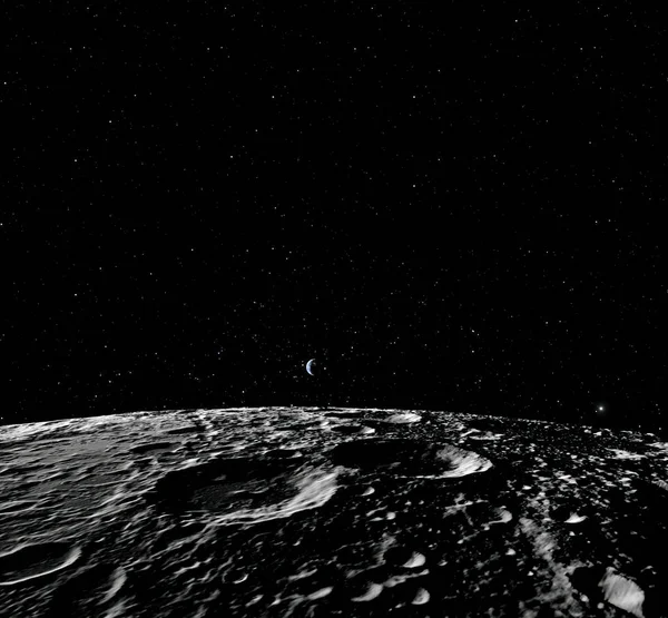 Місяць поверхні. Реалістичні 3d візуалізації місяця і простору. Простір і планети. Супутник. Туманність. Зірки. Елементи цього зображенні мебльовані НАСА. — стокове фото