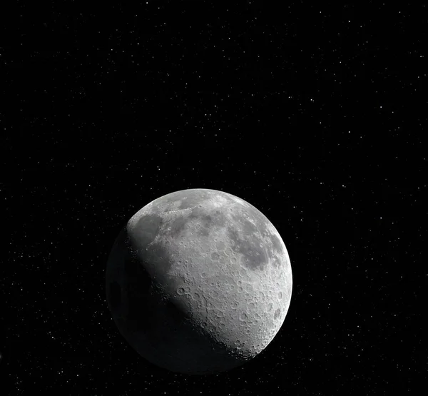 Superficie lunar. Realista 3d renderizado de la luna y el espacio. Espacio y planeta. Satélite. Nebulosa. Estrellas. Elementos de esta imagen proporcionados por la NASA . — Foto de Stock