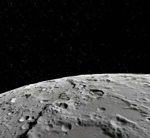 Povrchu měsíce. Realistické 3d vykreslení měsíc a prostoru. Vesmír a planety. Satelitní. Mlhovina. Hvězdy. Prvky tohoto obrázku jsou podle Nasa. — Stock fotografie
