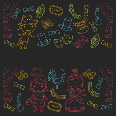 Tiyatro çocuk performans. Anaokulu müzik. Okul çocuklar oynarken. Sahne, entertaiment, sinema. Küçük aktörler