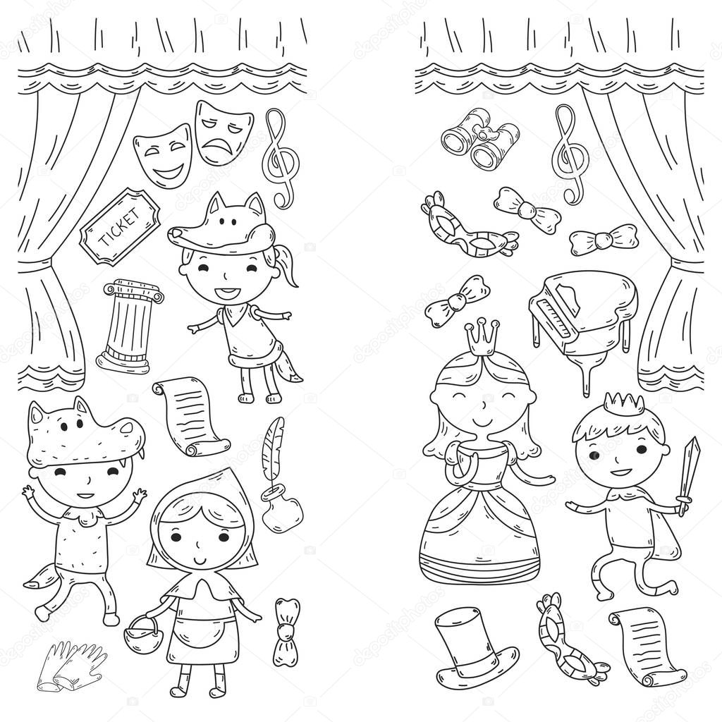 Mascaras De Teatro Para Colorear : Esbozo de máscaras de teatro vector