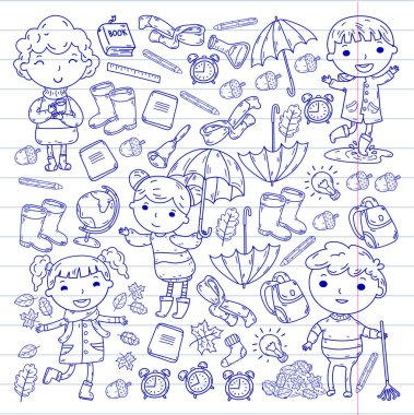 Sonbahar. Okula dönüş. Eğitim. Küçük çocuklar. Oğlanlar ve kızlar. Ana ve Okulu. Çocuklar eğlenceli ve çalışma sahip olacak. Oyun ve kitap ve öğretmenleri ile birlikte büyür. Hayal gücü.