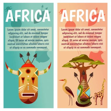 Afrika. Egzotik Kıta için seyahat. Afiş vektör simgeleri ile
