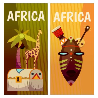 Afrika. Egzotik Kıta için seyahat. Afiş vektör simgeleri ile
