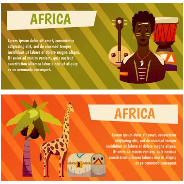 Afrika. Egzotik Kıta için seyahat. Afiş vektör simgeleri ile