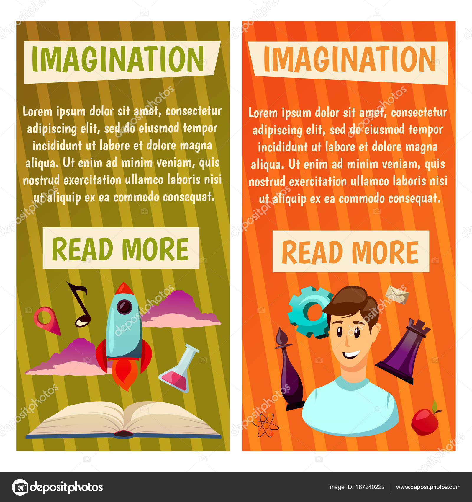 Vector banners. Imagination and exploration. Science and research