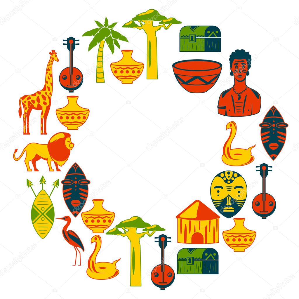 Africa. Frame for poster. Travel to Africa ethnic icons. Tribal