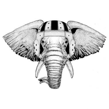 Afrika ya da Hindistan fil vahşi hayvan Rugby kask spor illüstrasyon giyiyor