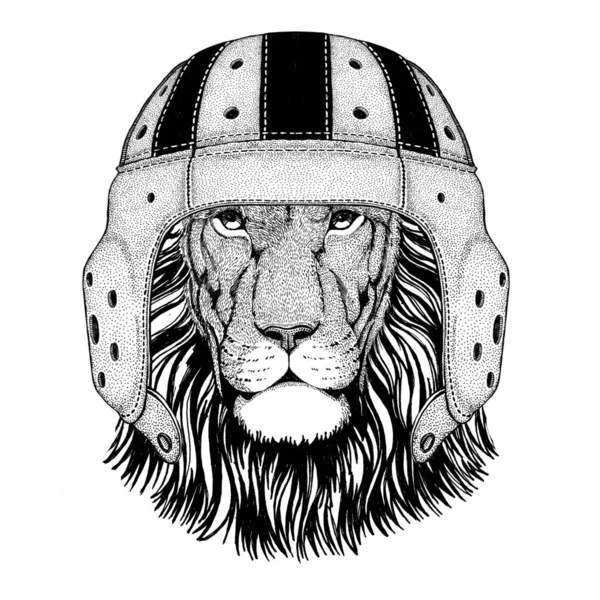 Wild Lion Animal salvaje con casco de rugby Ilustración deportiva — Archivo Imágenes Vectoriales