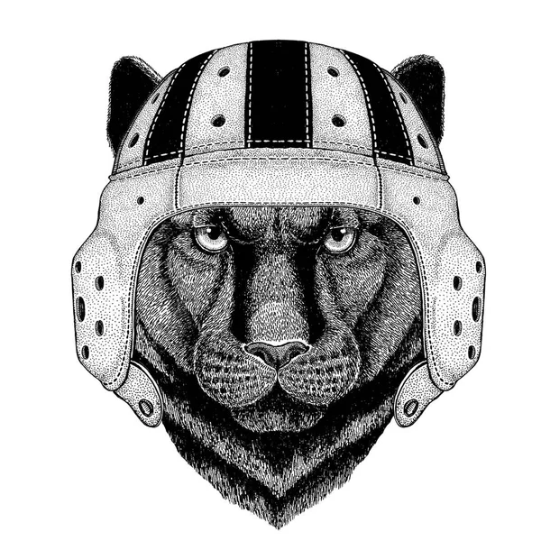 Pantera Puma Cougar Gato selvagem Animal selvagem usando capacete de rugby Ilustração do esporte — Vetor de Stock