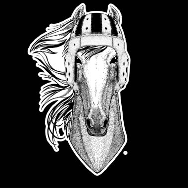 Rugby oyuncusu. At, hoss, şövalye, at, ADİYAT el çizilmiş resim dövme, amblem, rozet, logo, yama, t-shirt için
