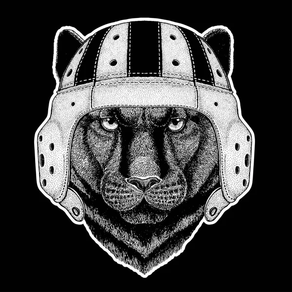 Регбі гравця. Пантера Puma Кугар Кіт Лісовий боку звернено зображення для татуювання, емблема, знак, логотип, патч, футболка — стоковий вектор