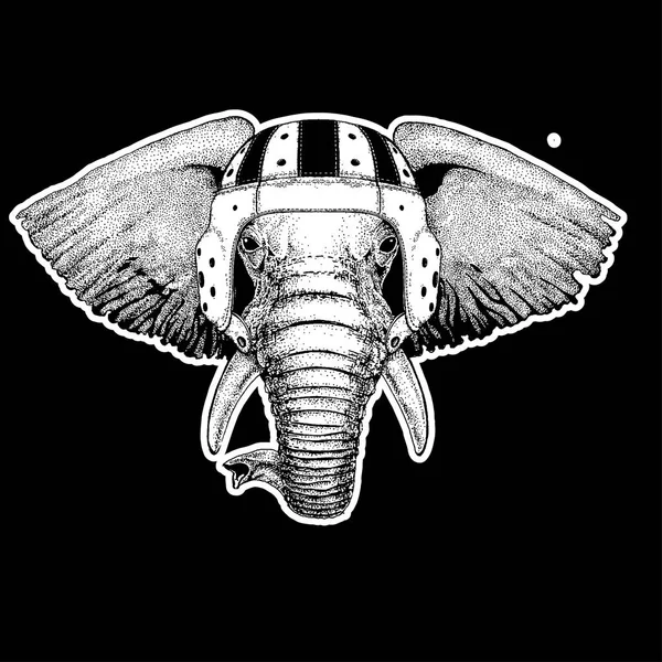 Jogador de rugby. Elefante africano ou indiano ilustração desenhada à mão para tatuagem, emblema, crachá, logotipo, remendo, t-shirt — Vetor de Stock