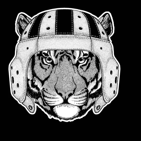 Jugador de rugby. Tigre salvaje Imagen dibujada a mano para tatuaje, emblema, insignia, logotipo, parche, camiseta — Vector de stock