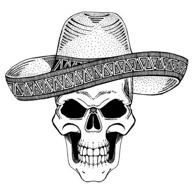 Kafatası giyen fötr şapka. Görüntü dövme, t-shirt, poster, afiş için.