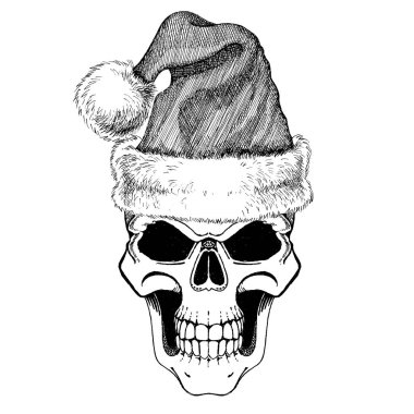 Noel Baba kafatası. Mutlu kaya ya da ağır metal Noel Noel Baba kafatası. Çizgi film kafatası.