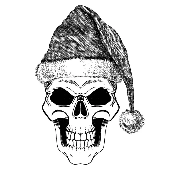 O crânio do Pai Natal. Feliz Natal de rock ou heavy metal com crânio de Papai Noel. Crânio dos desenhos animados . — Fotografia de Stock