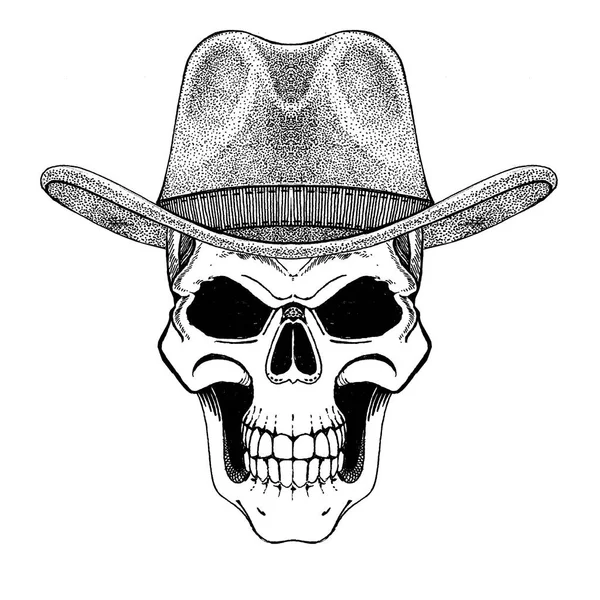 Calavera con sombrero vintage. Gángster, ilustración criminal. Tocado vintage con cráneo. Impresión de la camiseta, diseño para el parche, logotipo, insignia, emblema . —  Fotos de Stock