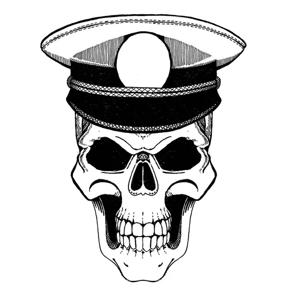 Monochrome illustration of pirate capitan skull. On white background — Stock Photo, Image