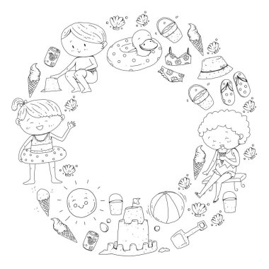 Çocuklar mutlu yaz tatil. Beach, seyahat Maceraları