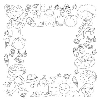 Çocuklar mutlu yaz tatil. Beach, seyahat Maceraları