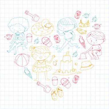 Çocuklar mutlu yaz tatil. Beach, seyahat Maceraları