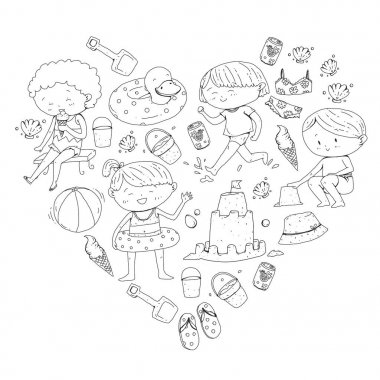 Çocuklar mutlu yaz tatil. Beach, seyahat Maceraları