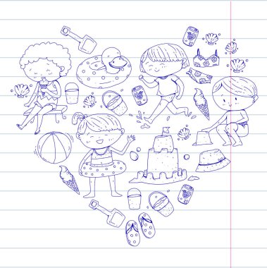 Çocuklar mutlu yaz tatil. Beach, seyahat Maceraları