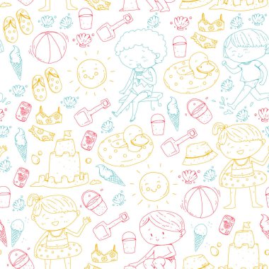 Çocuklar mutlu yaz tatil. Beach, seyahat Maceraları