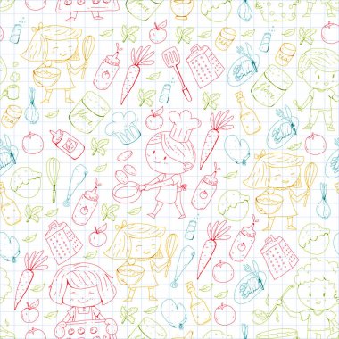 Chilren menüsü, çocuklar kafe, Restoran. Anaokulu ve okul öncesi, okul erkek ve kız. Sağlıklı yiyecek ve içecek. Ekmek, meyve, sebze. Yemek kursuna.