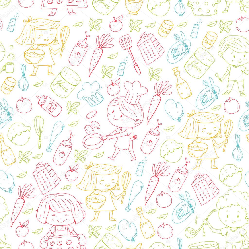 Chilren menu, kids cafe, restaurant. Kindergarten and preschool, school boys and girls Healthy food and drink Bakery fruits vegetables Cooking classes.