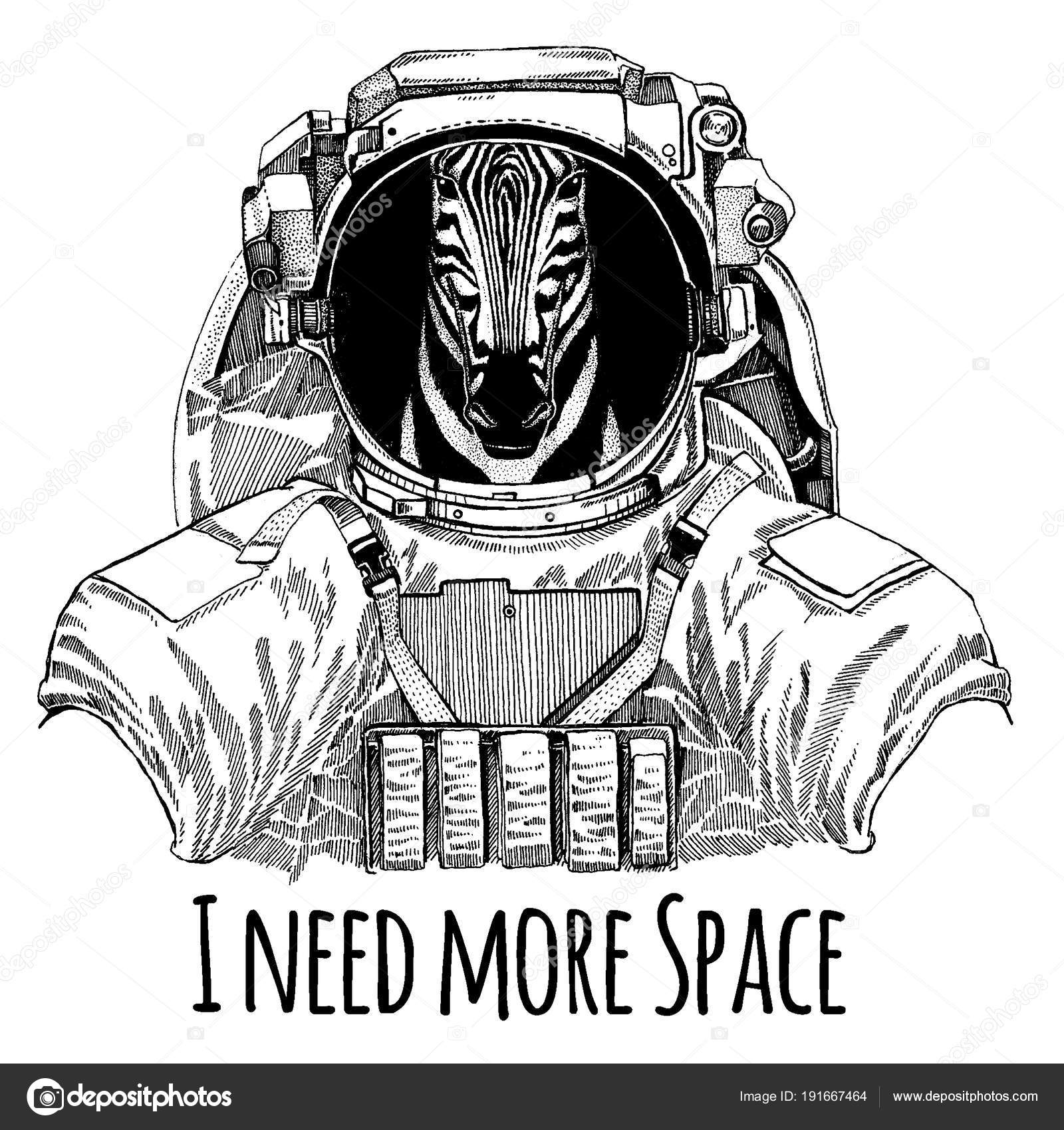 Astronaute de cheval zèbre. Combinaison spatiale. Image dessinée de main de lion pour tatouage, t,shirt, emblème, insigne, logo, patch, affiche de l\u0027école
