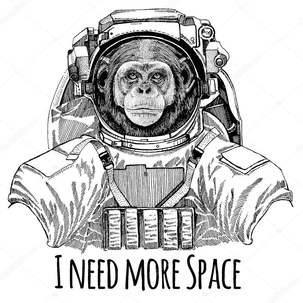 Chimpancé Mono Astronauta. Traje espacial. Imagen dibujada a mano de león  para tatuaje, camiseta, emblema, insignia, logotipo parche kindergarten  cartel ropa de los niños Vector de stock por ©Helen_F 191667268, image size:1024x1024