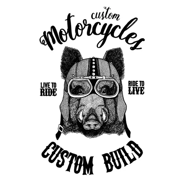 Urso preto Biker, animal da motocicleta. Imagem desenhada à mão para tatuagem, emblema, crachá, logotipo, patch, t-shirt —  Vetores de Stock