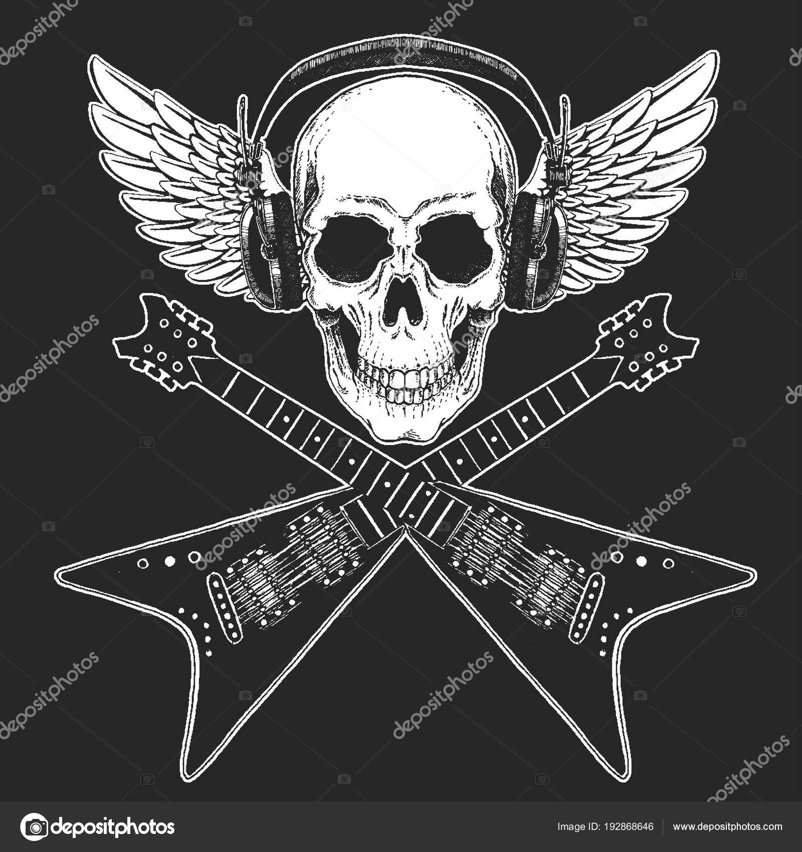 Music t-shirt DJ Skull blanco guitarra calavera Heavy metal rock 