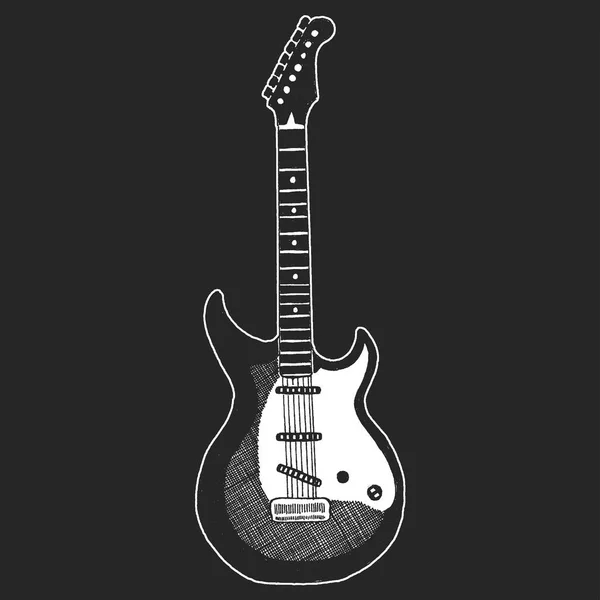 Cool guitar. Rock emblem for music festival. Heavy metall concert. T-shirt print, poster. Musical instrument. Badge, logo art — Stock Vector