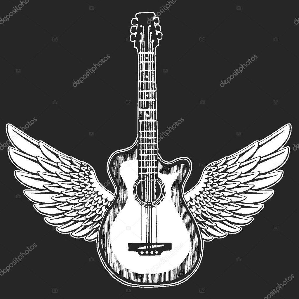 Black and white electric guitar set on white background. Isolated stylish art. Modern grunge and rock style. Noir style.