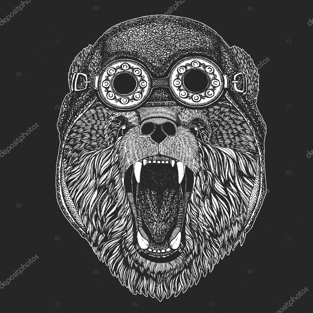 Bear Hand drawn picture for tattoo, t-shirt, emblem, badge, logo patch