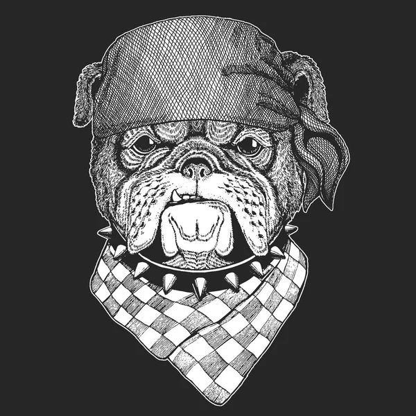 Bulldog Ręcznie narysowany vintage obraz koszulki, tatuaż, godło, odznaka, logo, łatka — Wektor stockowy