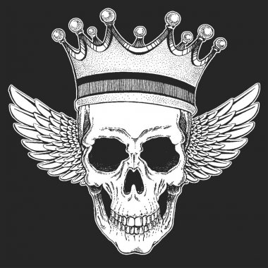 Rock Müzik Festivali. Kafatası giyen taç. Serin baskı poster, afiş, t-shirt için.