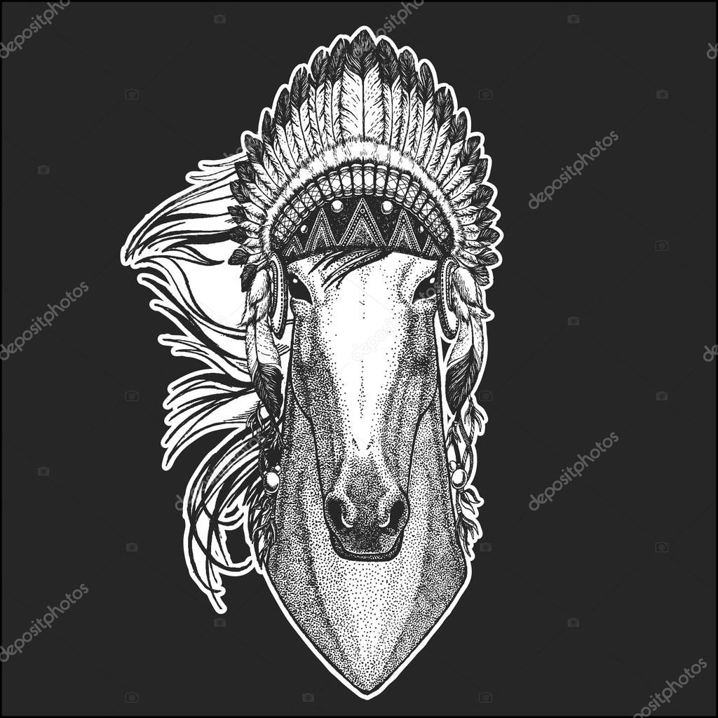 Horse, hoss, knight, steed, courser Hand drawn image for tattoo, emblem, badge logo patch t-shirt