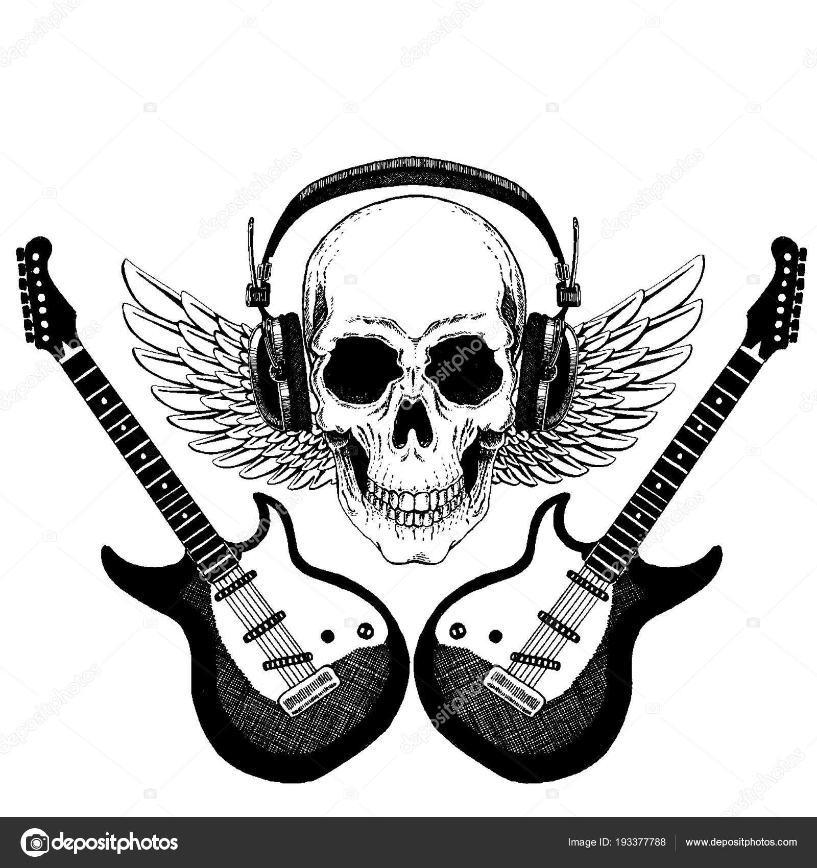 Cool vector rock music skull with headphones for t-shirt, emblem, logo ...