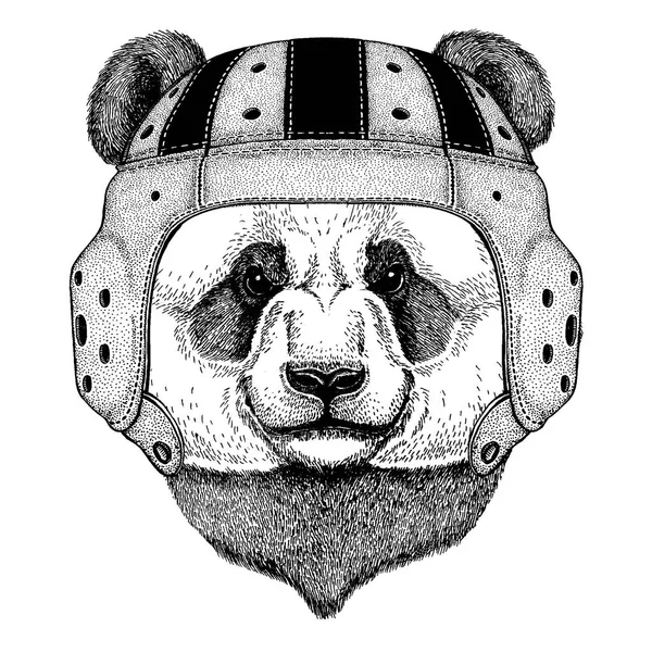 Панда ведмідь Круті тварини в регбі шолом Екстремальна спортивна гра — стоковий вектор