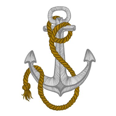 Vektör çapa. Deniz, okyanus, denizci işareti. T-shirt, logo, rozet, amblem için vintage illüstrasyon el çekilmiş.